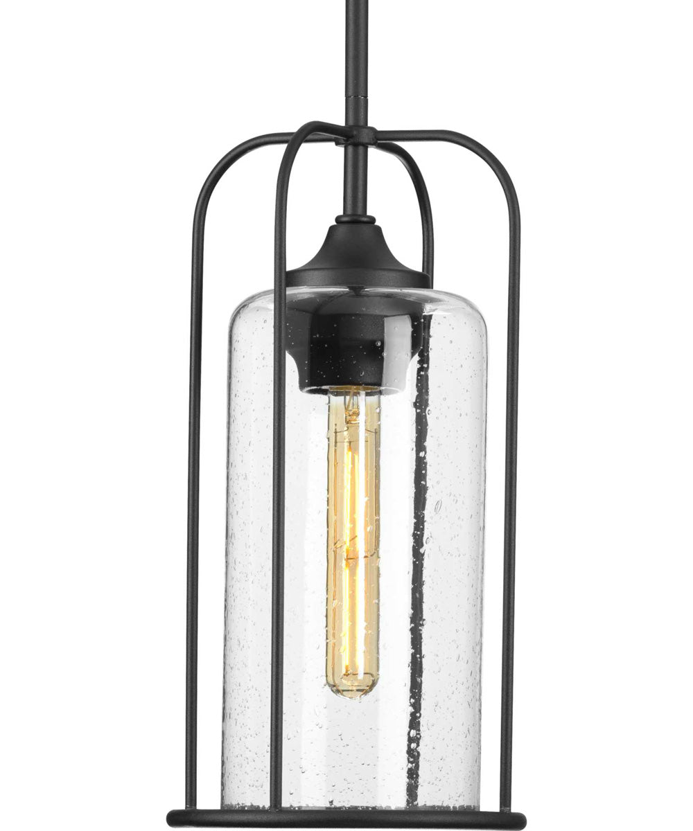 Watch Hill 1-Light Clear Seeded Glass Farmhouse Style Outdoor Hanging Pendant Lantern Textured Black