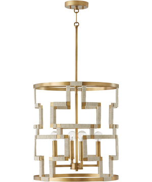 Hala 4-Light Foyer Bleached Natural Jute and Patinaed Brass