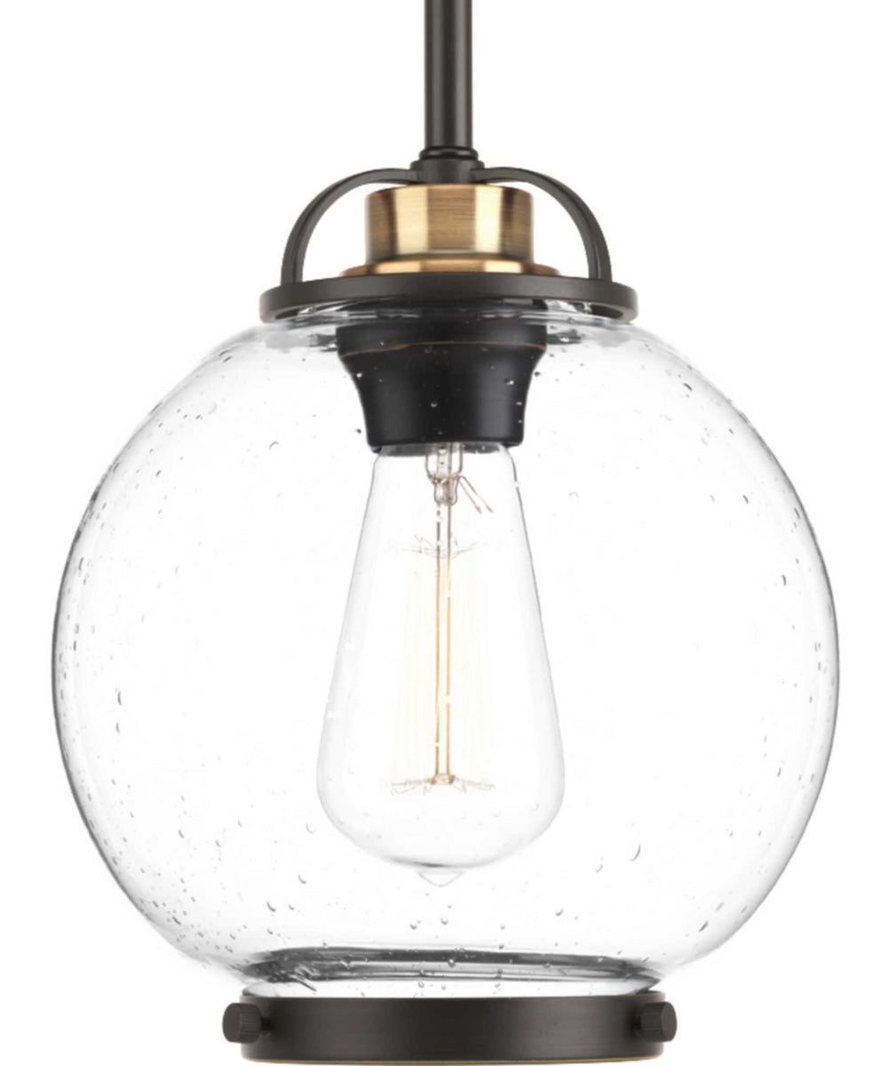 Chronicle 1-Light Clear Seeded White Opal Glass Coastal Mini-Pendant Light Antique Bronze