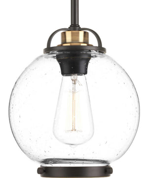 Chronicle 1-Light Clear Seeded White Opal Glass Coastal Mini-Pendant Light Antique Bronze