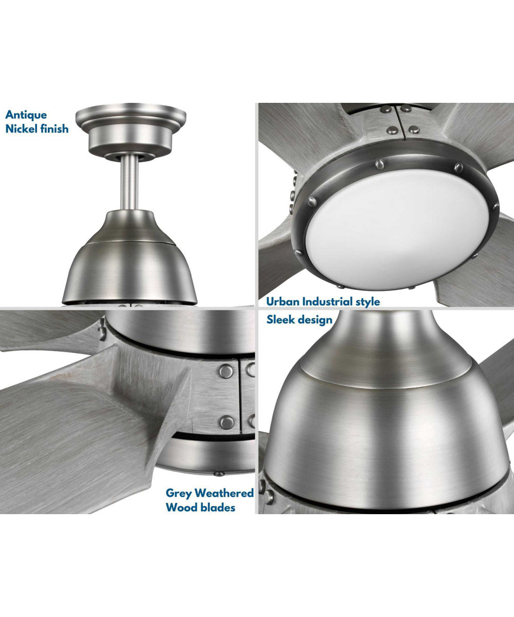 Alleron 4-Blade Grey Weathered Wood 56-Inch DC Motor LED Urban Industrial Ceiling Fan Antique Nickel