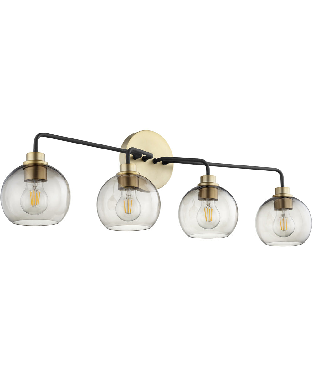 Clarion 4-light Bath Vanity Light Textured Black w/ Aged Brass