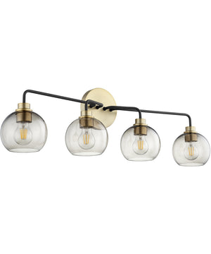 Clarion 4-light Bath Vanity Light Textured Black w/ Aged Brass