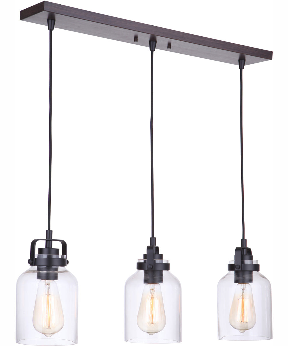 Foxwood 3-Light Linear Pendant Flat Black/Dark Teak