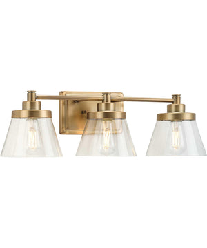 Hinton 3-Light Clear Seeded Glass Farmhouse Bath Vanity Light Vintage Brass