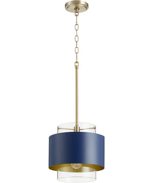 11"W 1-light Pendant Aged Brass w/ Blue