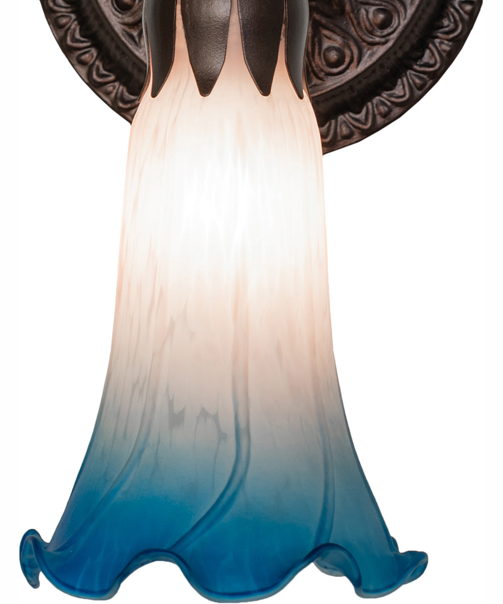 5.5" Wide Pink/Blue Tiffany Pond Lily Wall Sconce