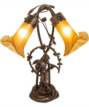 17" Wide Amber Tiffany Pond Lily 2 Light Trellis Girl Accent Lamp