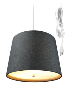 14"W 2 Light Swag Plug-In Pendant  Granite Gray Burlap with Diffuser White Cord