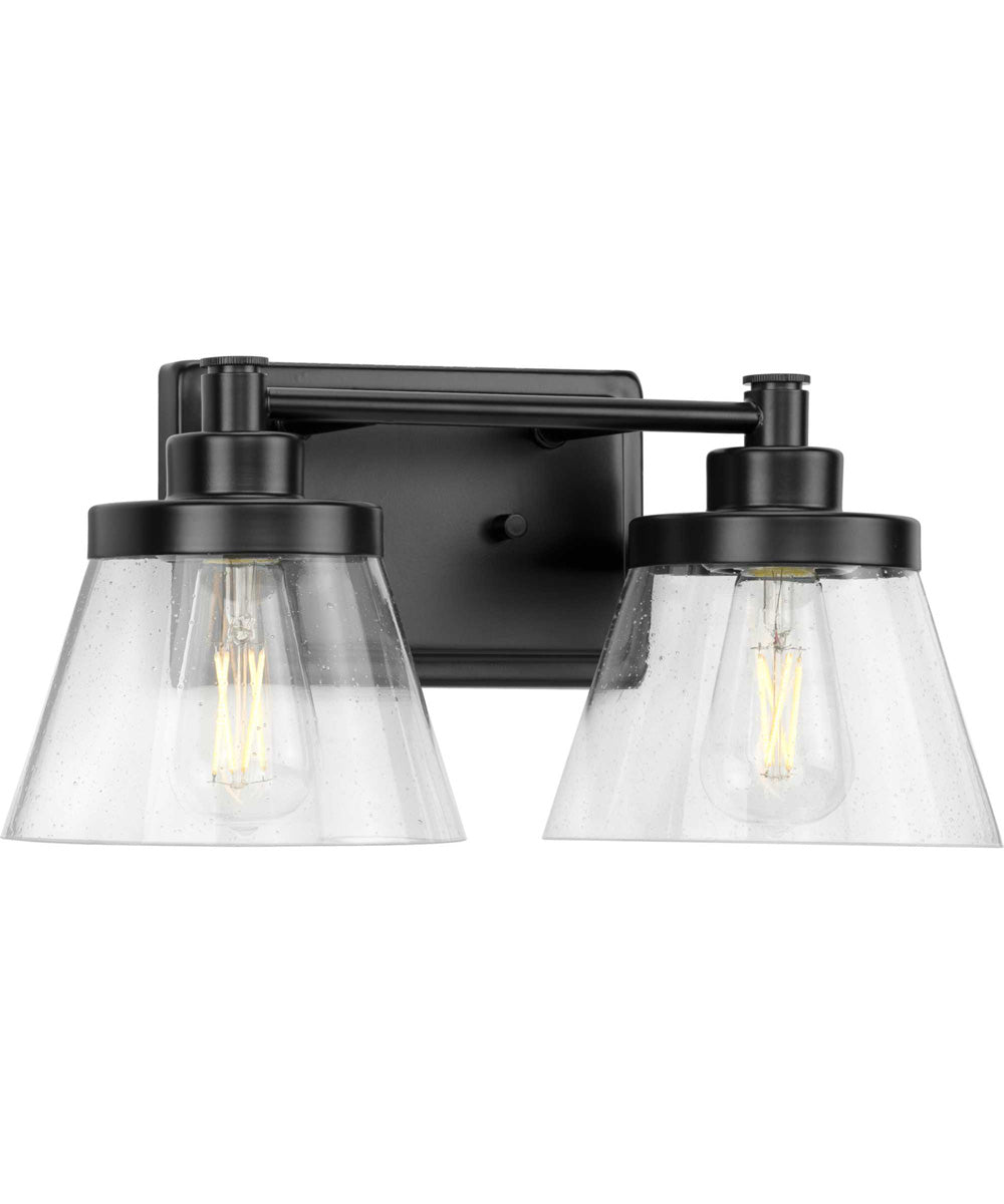 Hinton 2-Light Clear Seeded Glass Farmhouse Bath Vanity Light Matte Black
