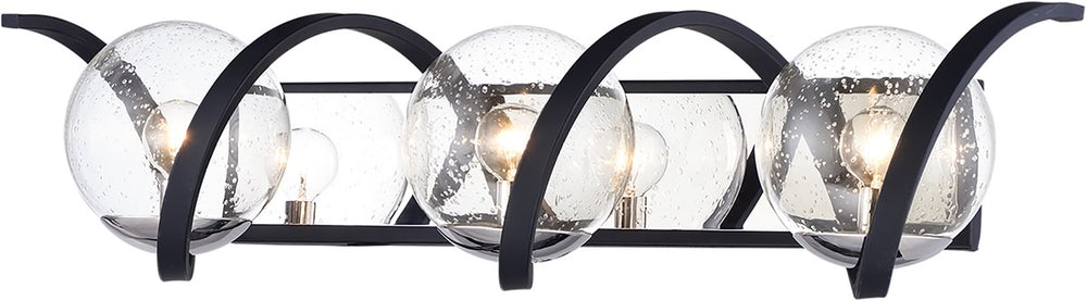 30"W Curlicue 3-Light Bath Vanity Black / Polished Nickel