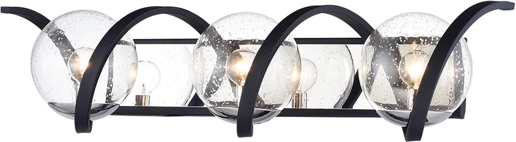 30"W Curlicue 3-Light Bath Vanity Black / Polished Nickel