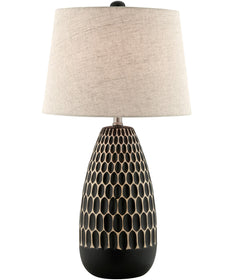 Rupali 1-Light Table Lamp Ceramichrome/ L. Beige Linen Shade