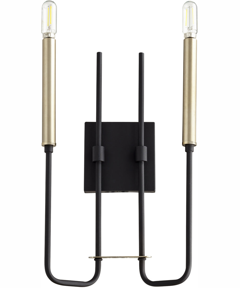 Hope 2-light Wall Mount Light Fixture Textured Black w/ Aged Brass