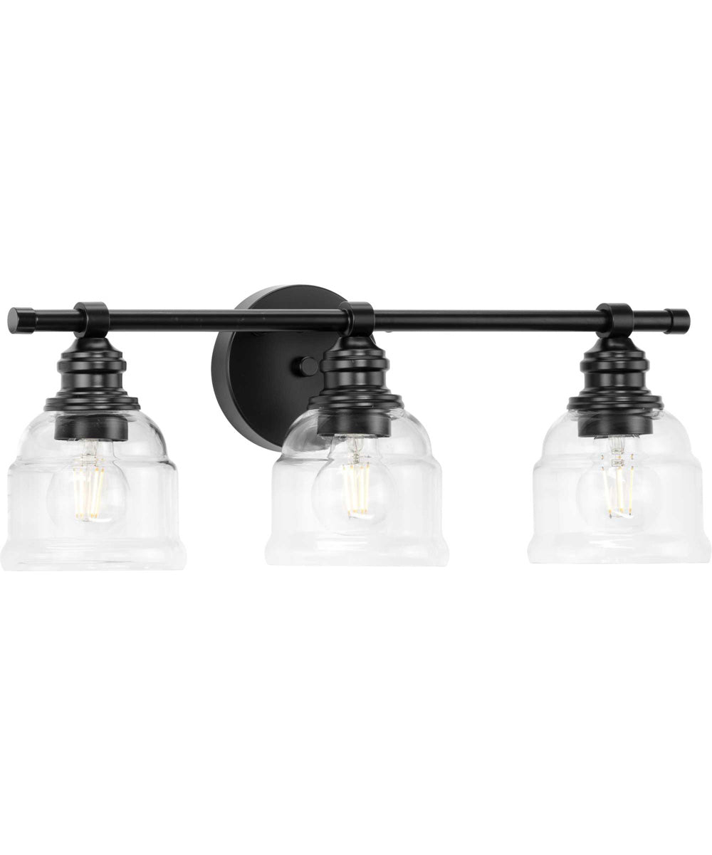 Ambrose 3-Light Farmhouse Clear Glass Bath Vanity Light Matte Black