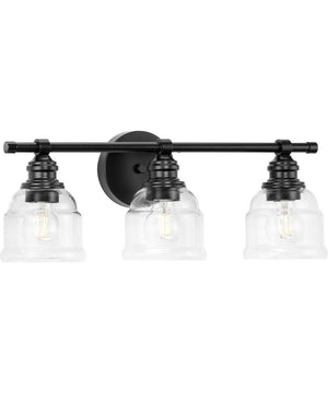 Ambrose 3-Light Farmhouse Clear Glass Bath Vanity Light Matte Black