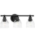 Ambrose 3-Light Farmhouse Clear Glass Bath Vanity Light Matte Black