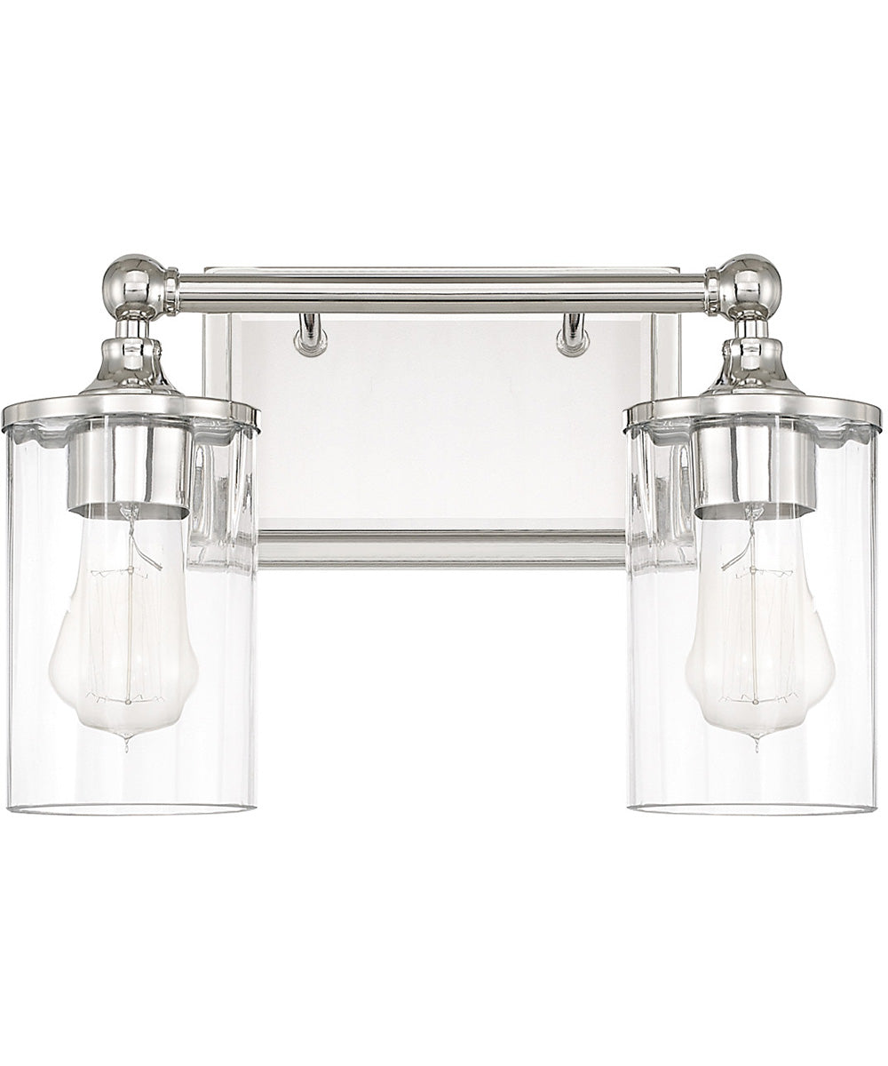 Camden 2-Light Vanity In Polished Nickel With Clear Beveled Glass