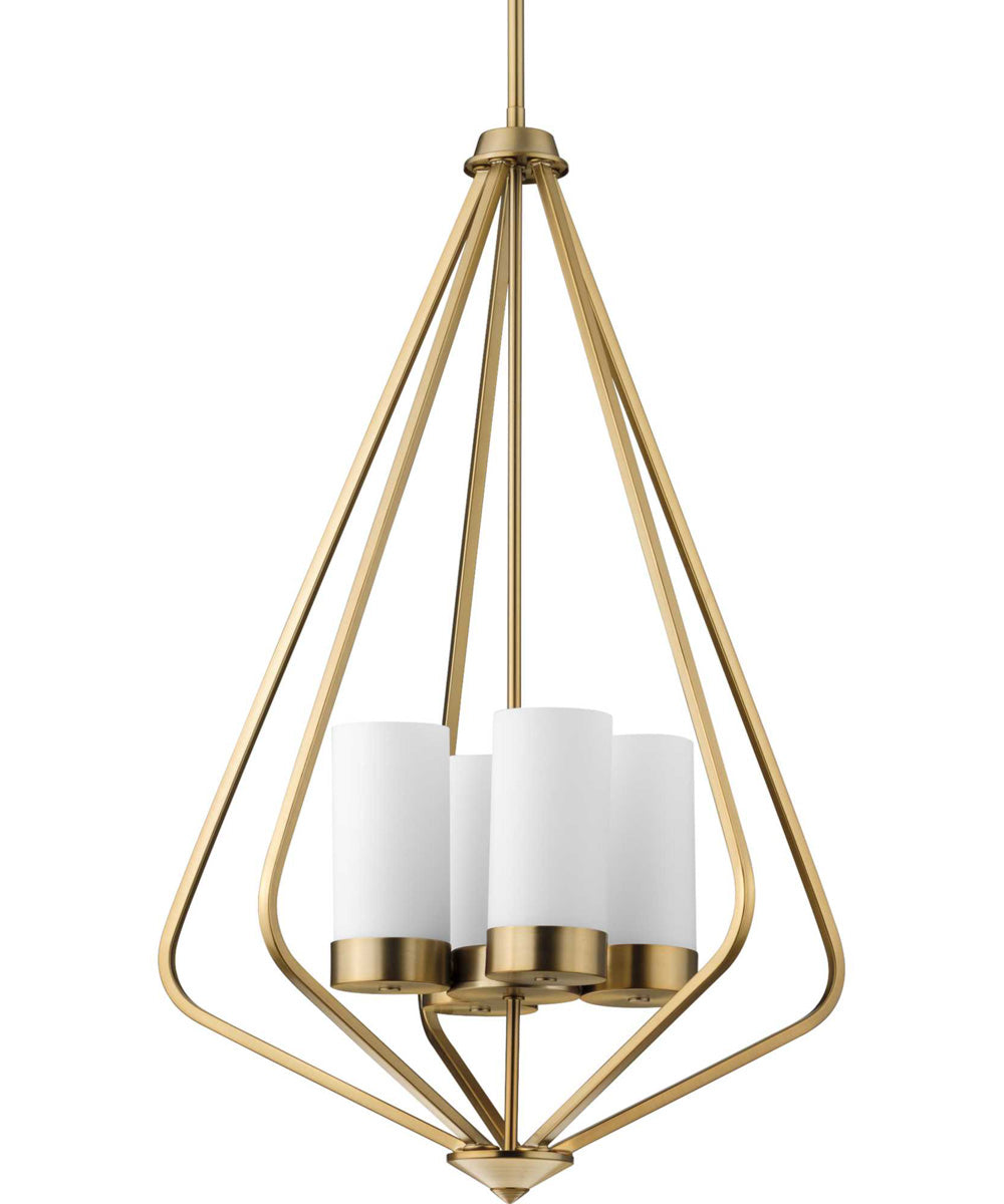 Elevate 4-Light Etched White Glass Modern Style Hanging Pendant Light Brushed Bronze