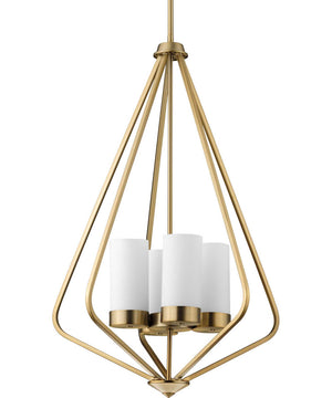 Elevate 4-Light Etched White Glass Modern Style Hanging Pendant Light Brushed Bronze