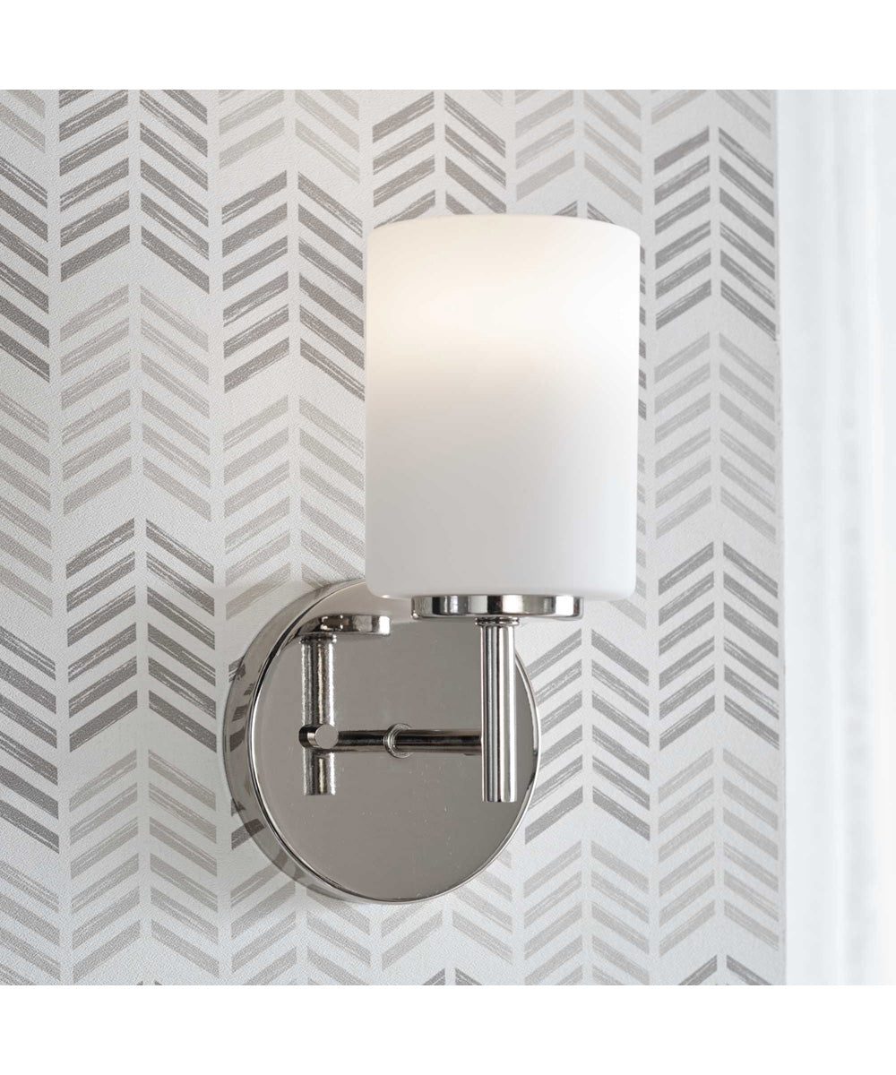 Replay 1-Light Etched White Glass Glass Modern Bath Vanity Light Polished Nickel