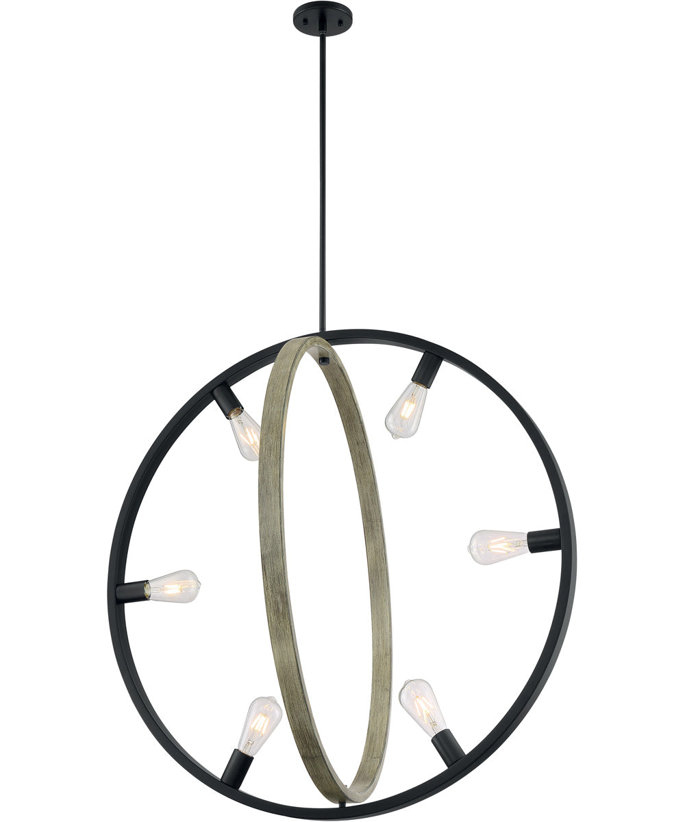 34"W Augusta 6-Light Pendant Black / Wood