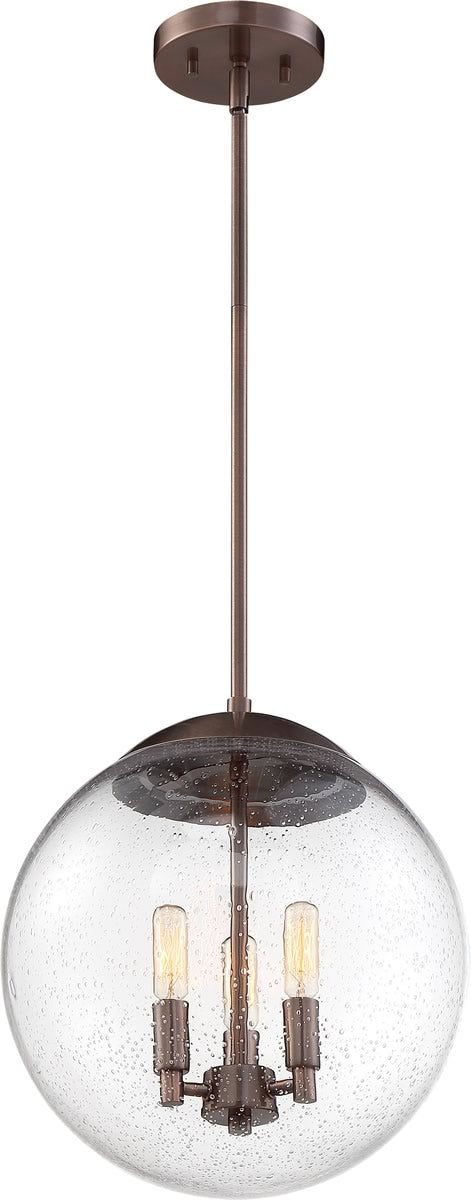 13"W Ariel 3-Light Pendant Antique Copper / Clear Seeded