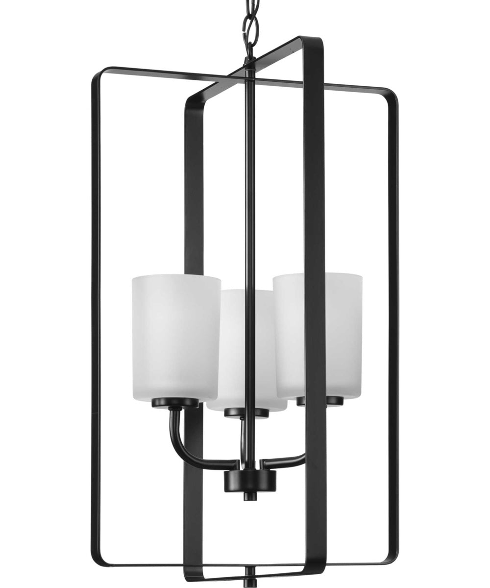 League 3-Light Etched Glass Modern Farmhouse Foyer Chandelier Light Matte Black