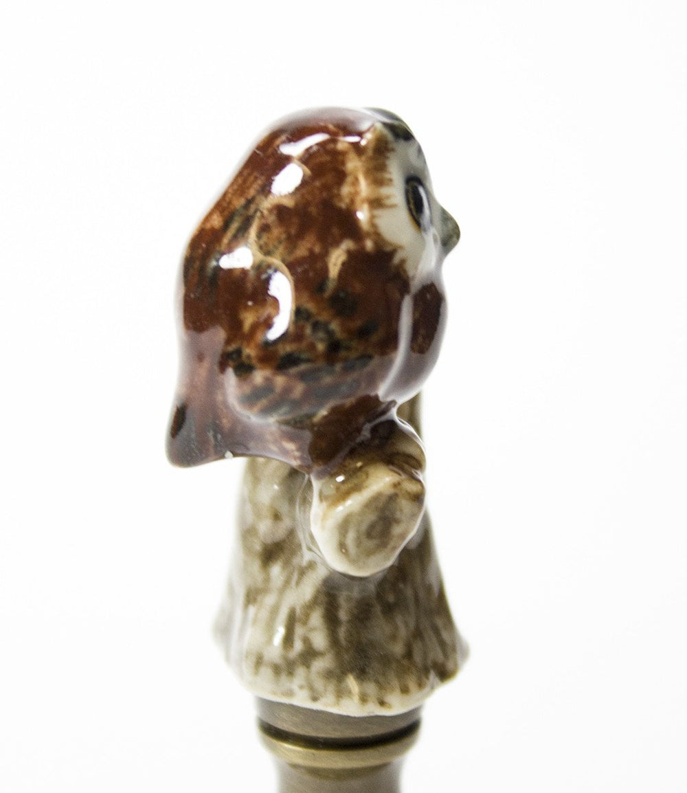 Owl on Branch Lamp Finial Porcelain 2.25"h