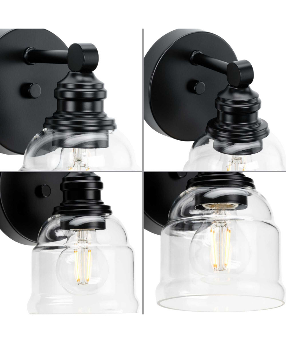 Ambrose 1-Light Farmhouse Clear Glass Bath Vanity Light Matte Black