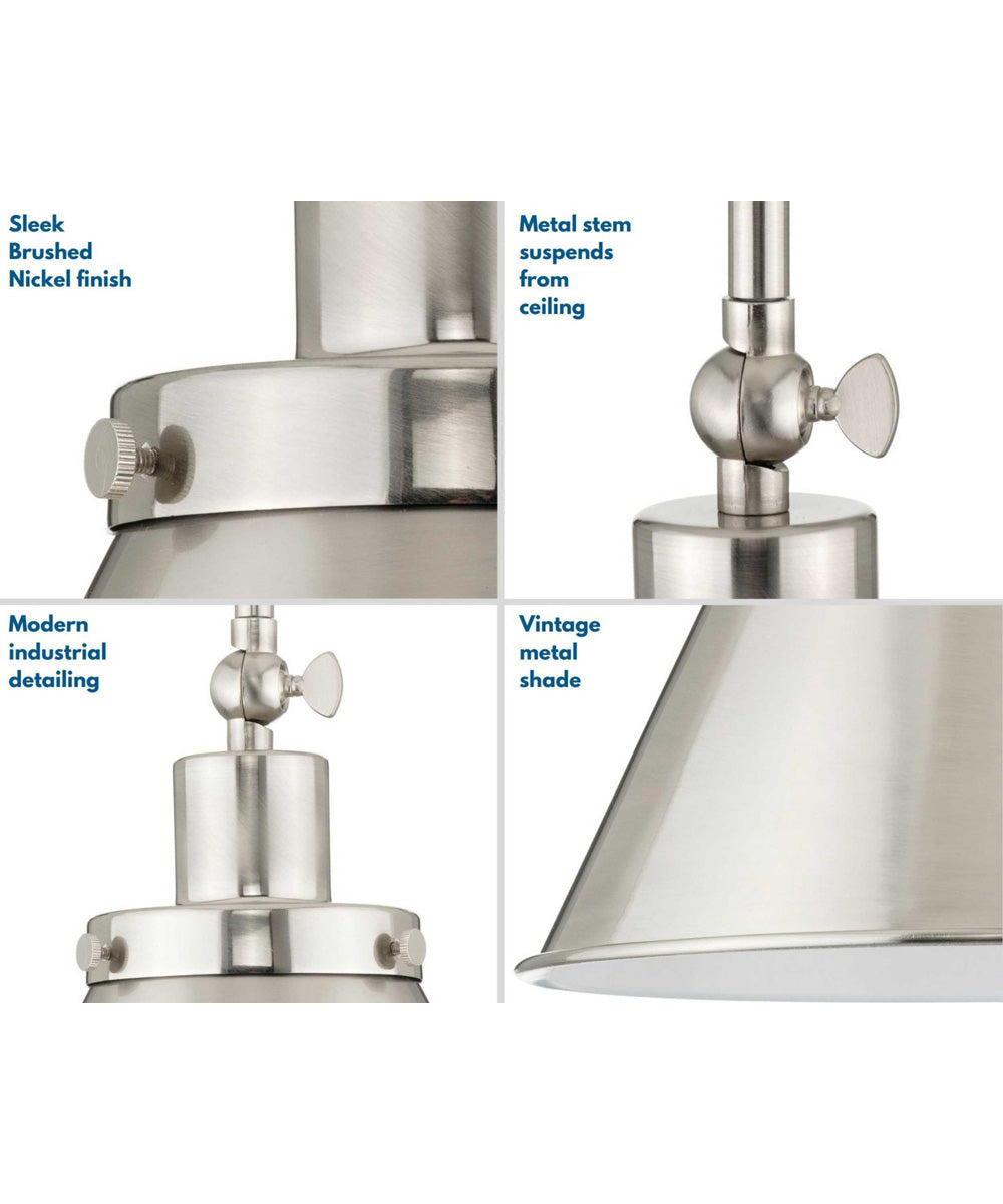 Hinton 1-Light Hanging Vintage Style Hanging Pendant Light Brushed Nickel