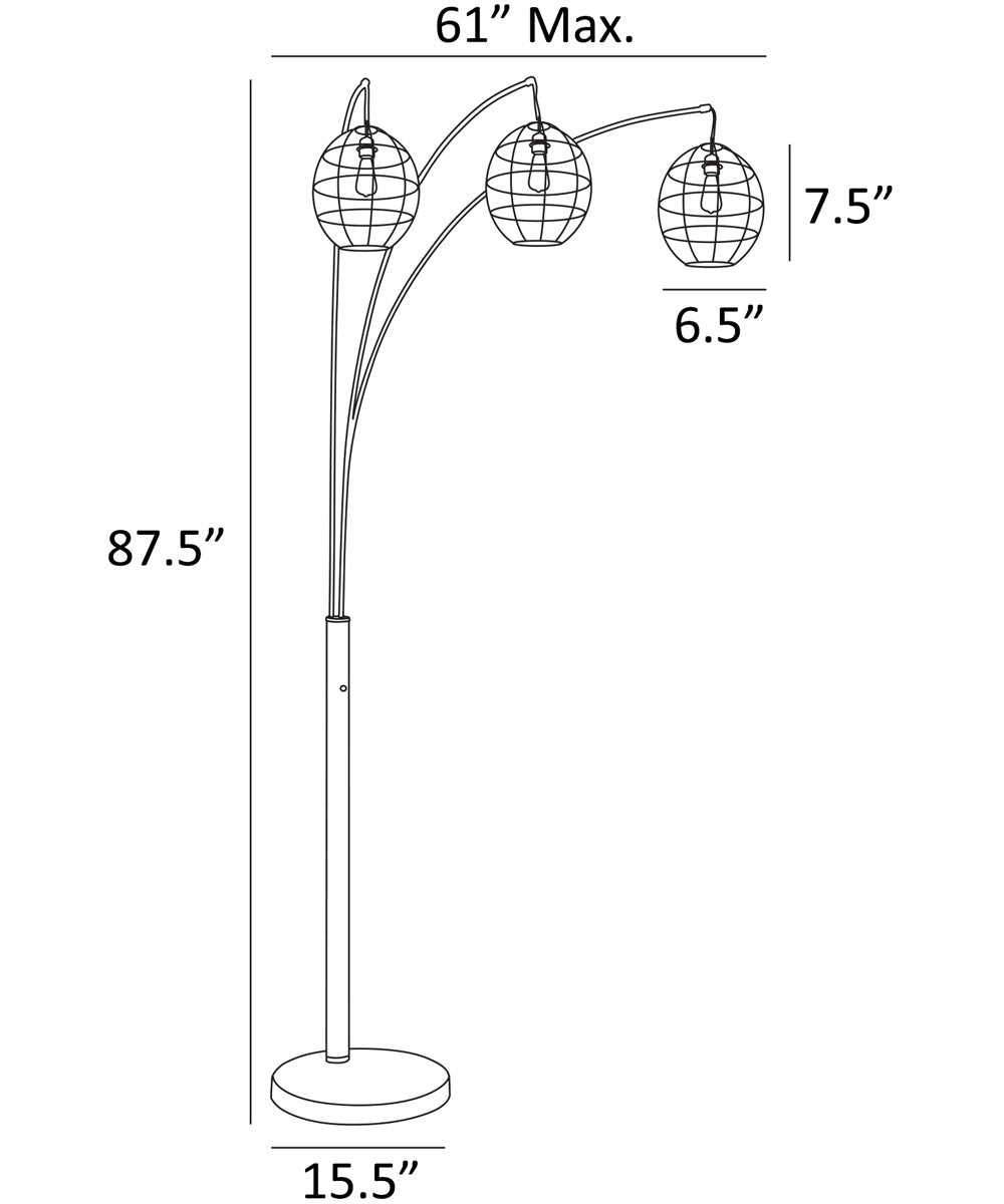Kaden 3-Light 3-Light Arch Lamp Copper Brz/Metal Shade
