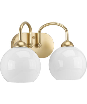 Carisa 2-Light Opal Glass Mid-Century Modern Bath Vanity Light Vintage Gold