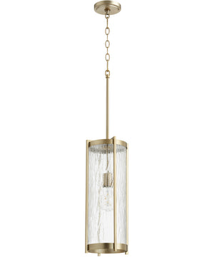 1-light Pendant Aged Brass w/ Clear Chiseled Glass 7"w