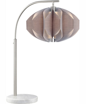 Reina 1-Light Table Lamp Brushed Nickel/Grey Fabric Lotus Shade