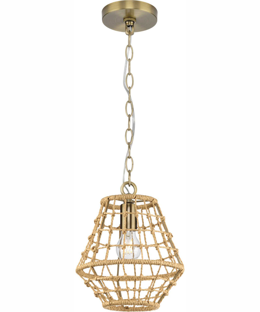 Laila 1-Light Coastal Pendant with Woven Jute Accent Vintage Brass