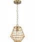 Laila 1-Light Coastal Pendant with Woven Jute Accent Vintage Brass