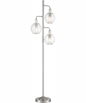 Kaira 3-Light 3-Light Floor Lamp Brushed Nickel/Clear Glass Shade
