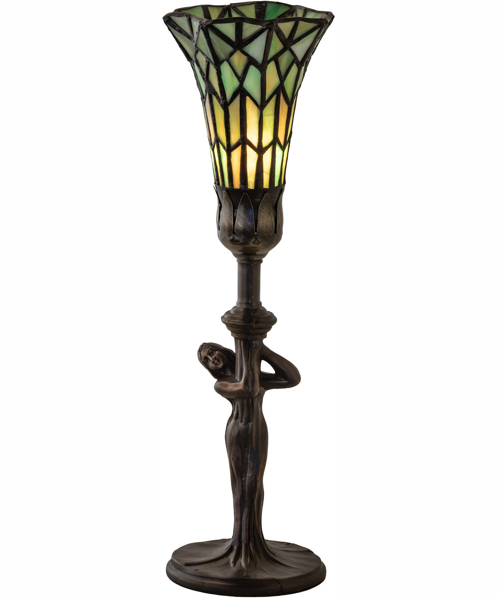 15" High Stained Glass Pond Lily Nouveau Lady Accent Lamp
