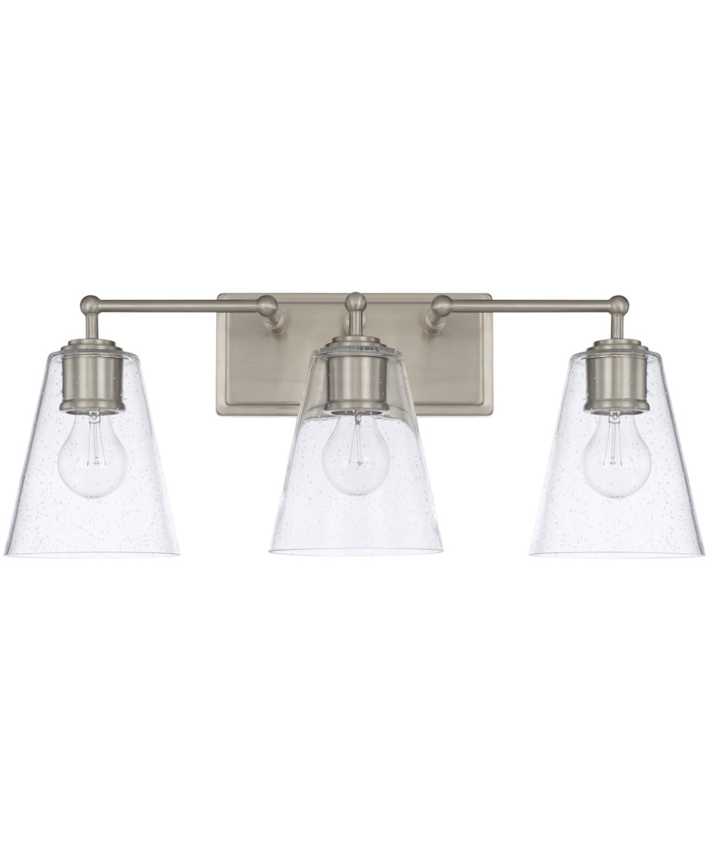 3-Light Vanity In Brushed Nickel With Clear Seeded Glass