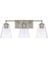 3-Light Vanity In Brushed Nickel With Clear Seeded Glass