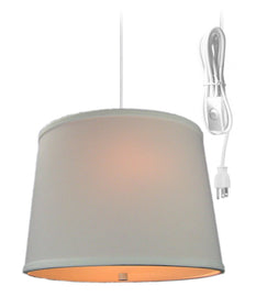 14"W 2 Light Swag Plug-In Pendant  White Linen with Diffuser White Cord