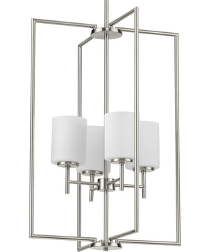 Replay 4-Light Etched White Glass Modern Pendant Light Brushed Nickel