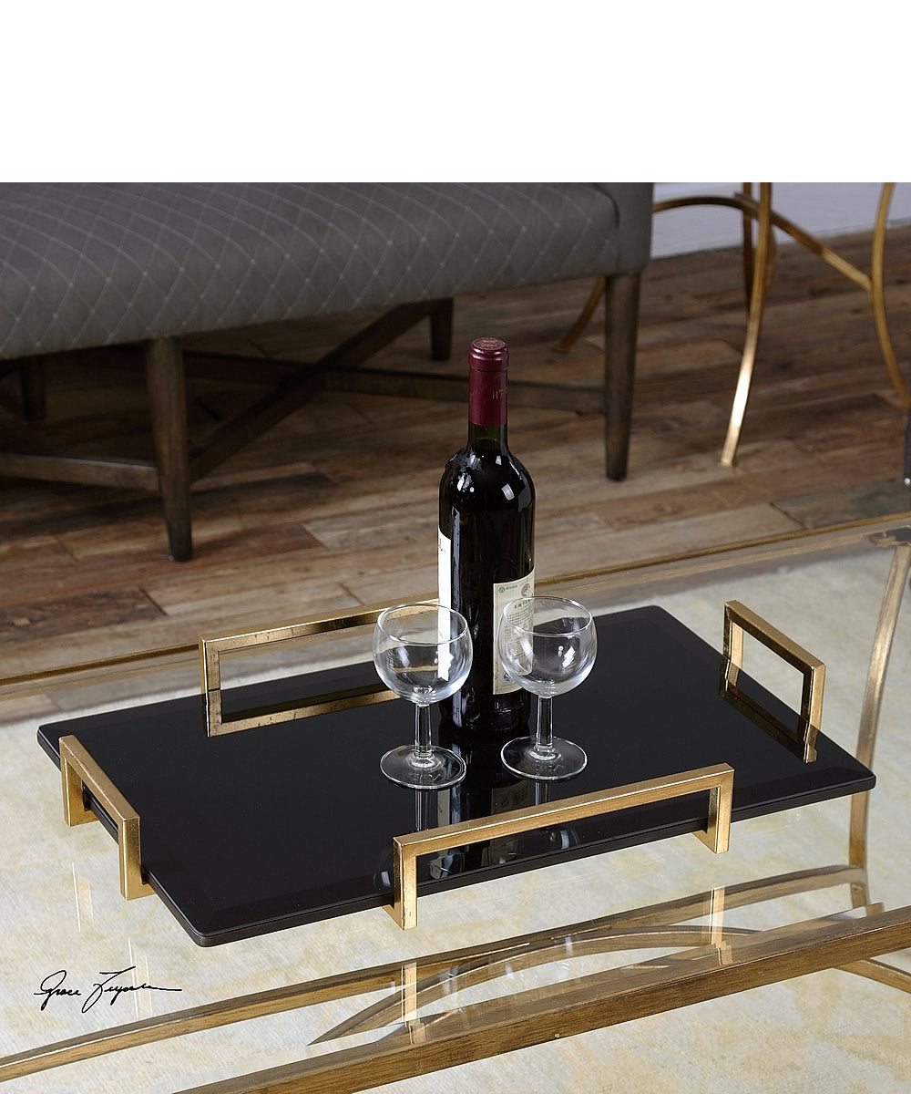 4"H Ettore Black Glass Tray