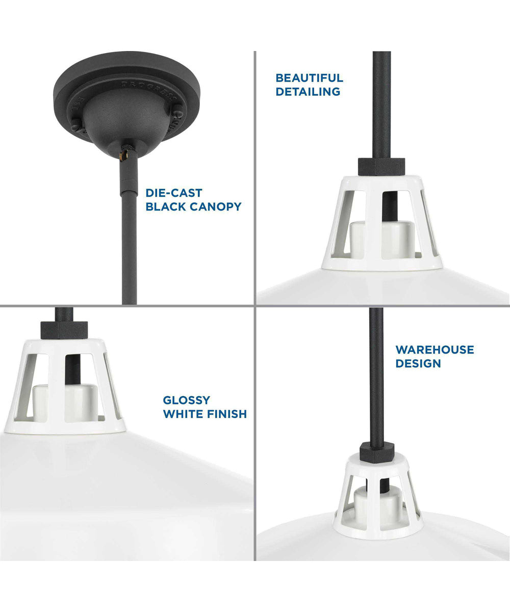 Cedar Springs  1-Light Textured Black Metal Shade Farmhouse Outdoor Hanging Light White