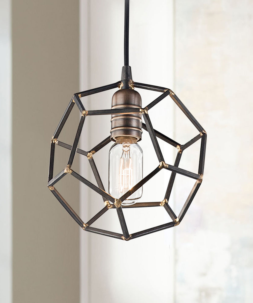 Rocklyn 8"W 1-Light Mini Pendant Light Fixture by Kichler Raw Steel Finish with Natural Brass Accents