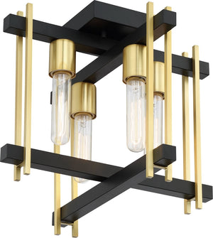14"W Marion 4-Light Close-to-Ceiling Aged Bronze / Natural Bronze