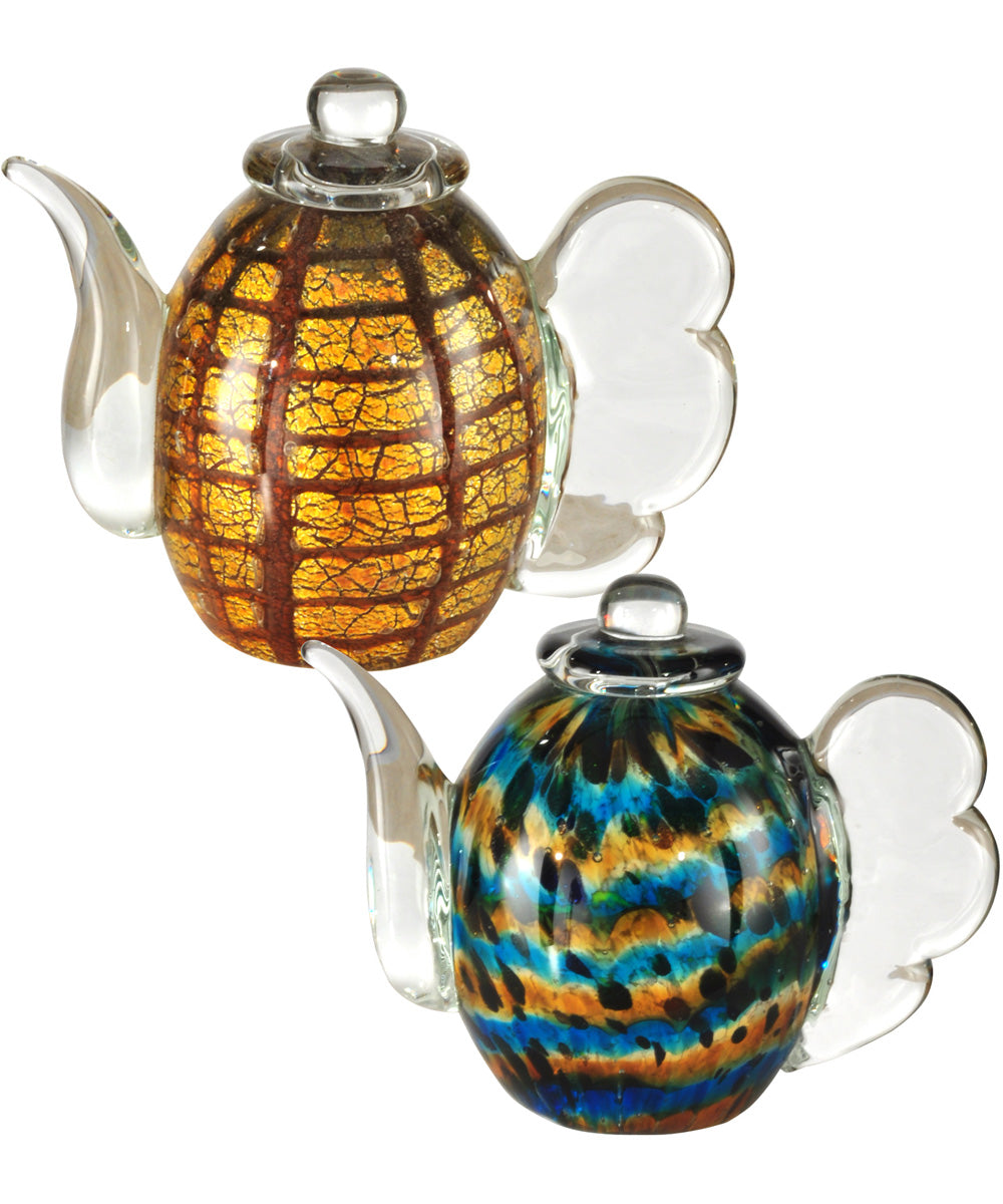 2-Piece Inferno Hand Blown Art Glass Tea Pot Sculpture