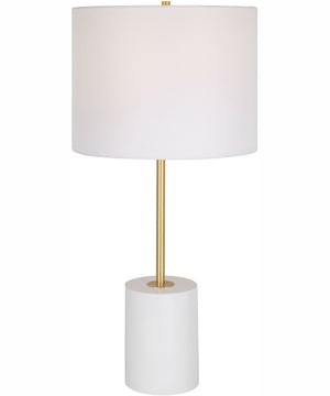 28"H 1-Light Table Lamp Metal in White and Gold with a Drum Shade
