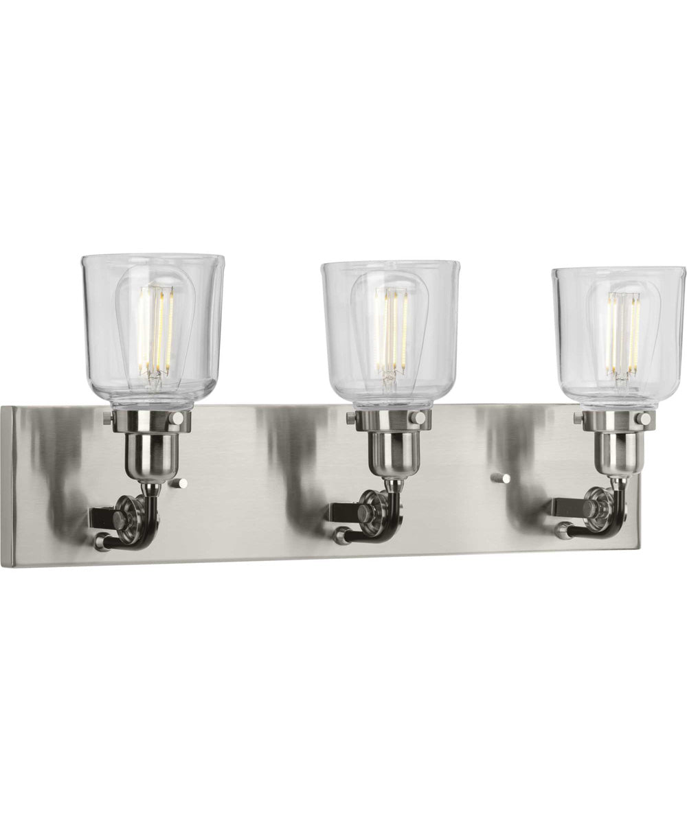 Rushton 3-Light Clear Glass Farmhouse Bath Vanity Light Brushed Nickel